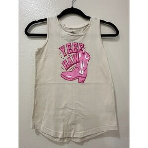 Rockin C Western Wear Girls XL 16 Yeehaw Pink Cowboy Boot Rhinestone Tank Top